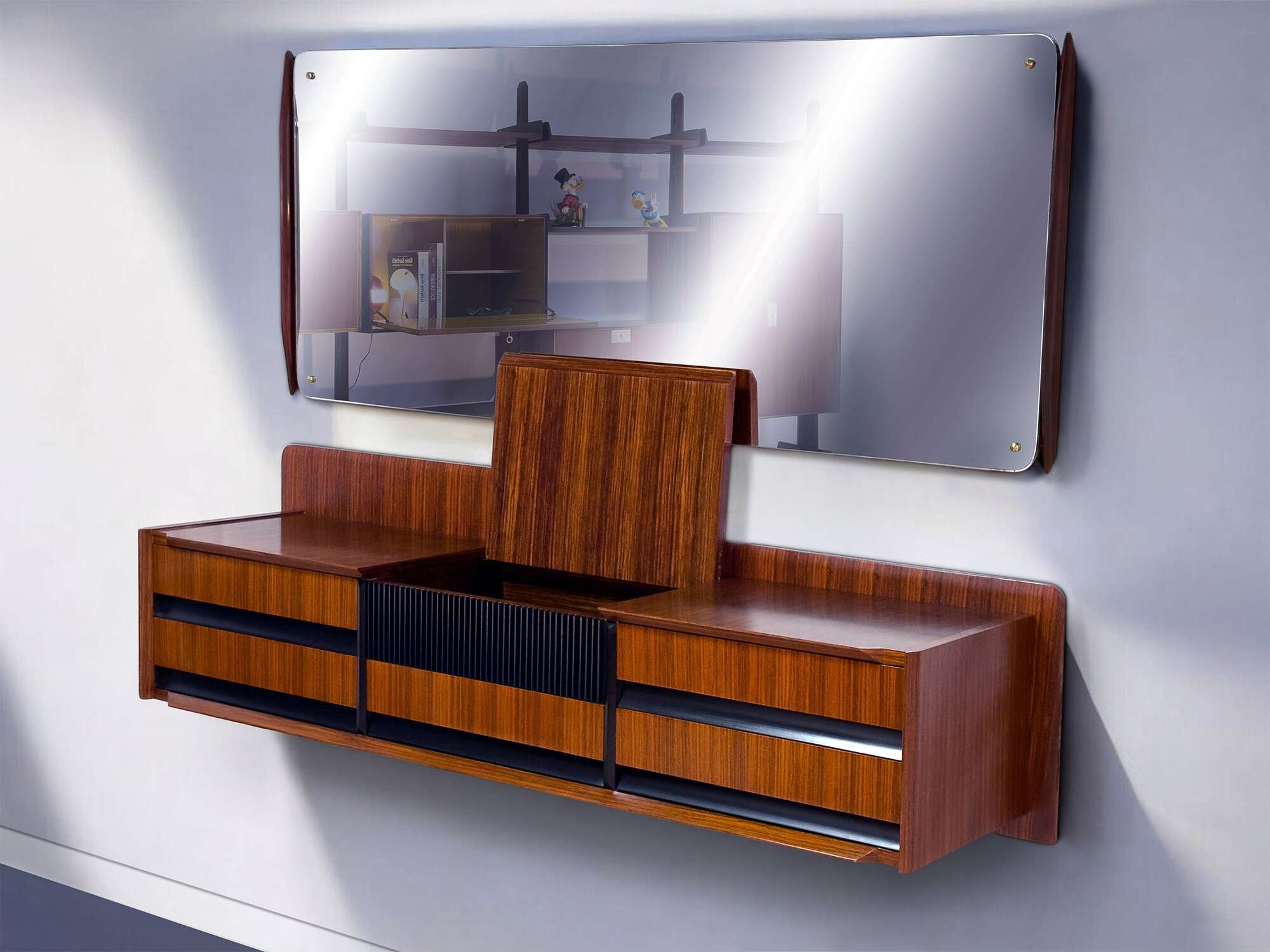 Italian mid-century wall mounted Sideboard with mirror by Vittorio Dassi, 1950s