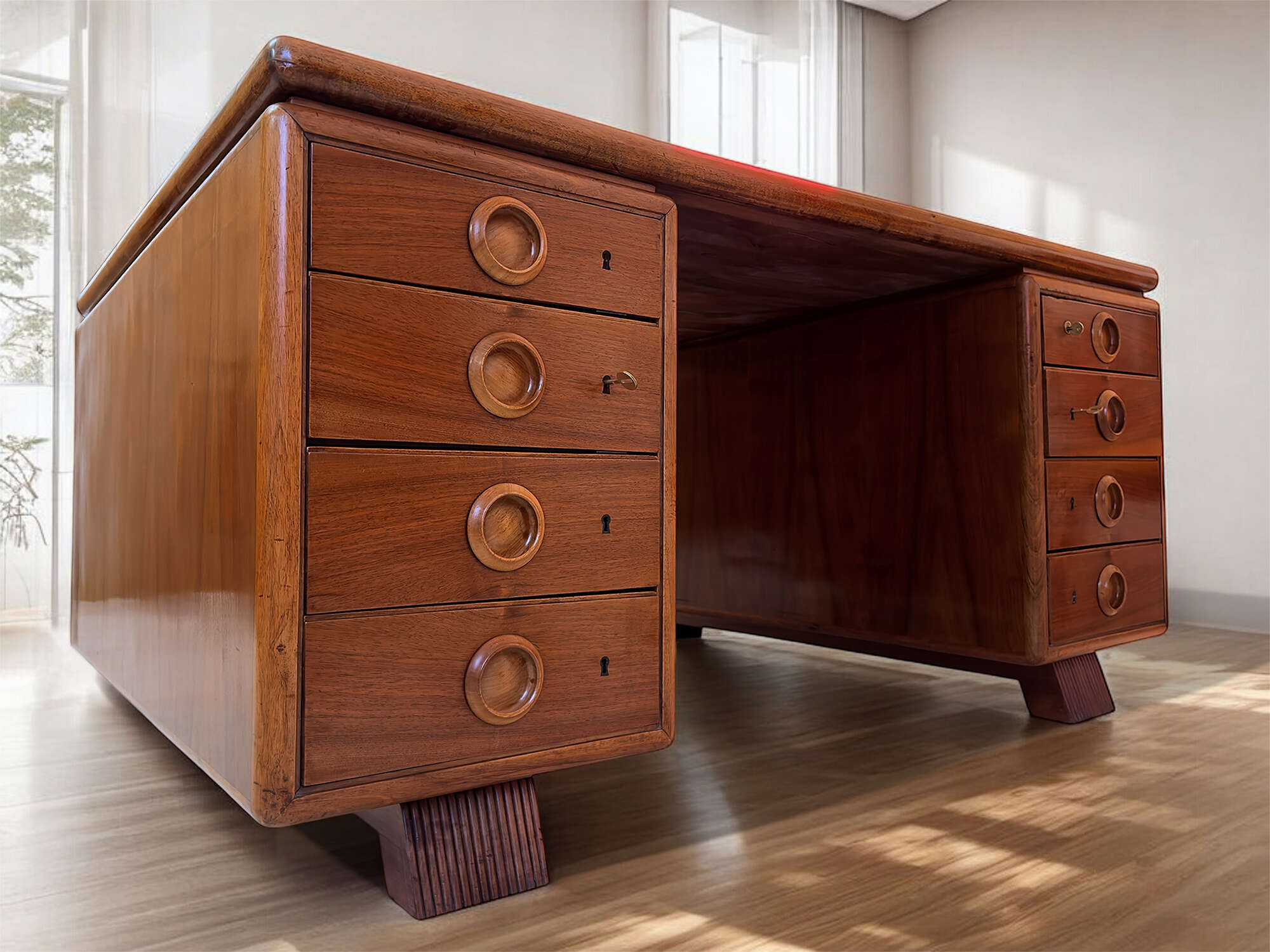 Scrivania italiana bifacciale di metà secolo attribuibile a Paolo Buffa, 1950